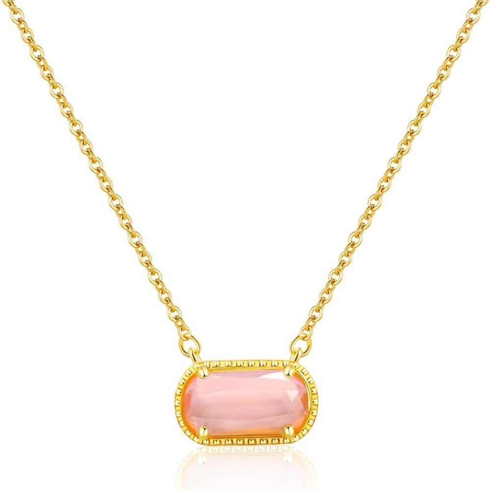 Birthstone Necklace for Women 14k Gold Plated Preppy Oval Stone Necklaces Trendy